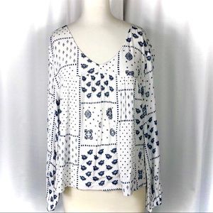 Abercrombie & Fitch White and Blue Boho Top